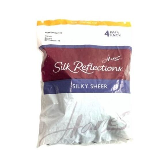 Hanes Silk Reflections Black 4 Pair Silky Sheer Reinforced Toe Stockings - Picture 1 of 6